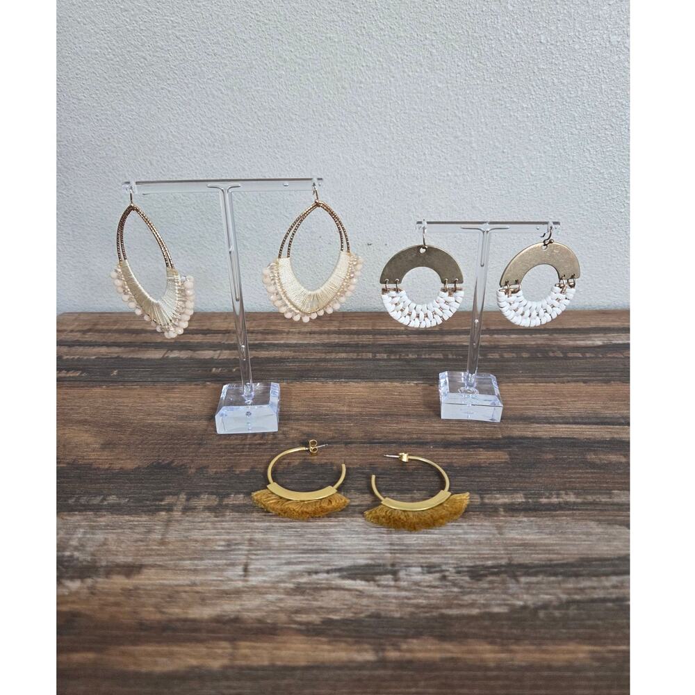 Gold Tone Chic Boho Inspired Earrings 3 Pairs